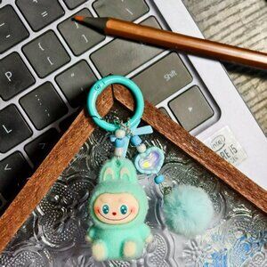 New mini flocked have a seat labubu keychain